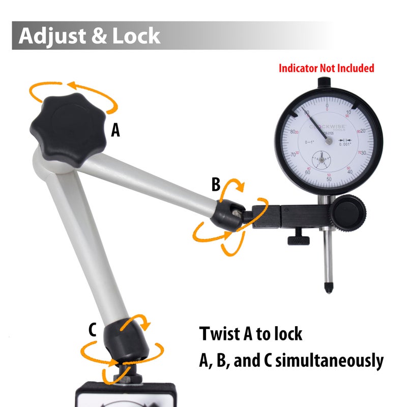 Clockwise Tools Magnetic Base, MGBR-01, Magnetic Stand for Digital Dial Indicators, 176lbs Max Pull - Image 3